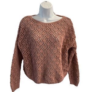 Moon & Madison Open Weave Sweater Small Pink Long Sleeve Pullover Cable Knit